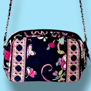👛 Vera Bradley Navy Floral Small Crossbody Bag With GORGEOUS Chain Strap!
